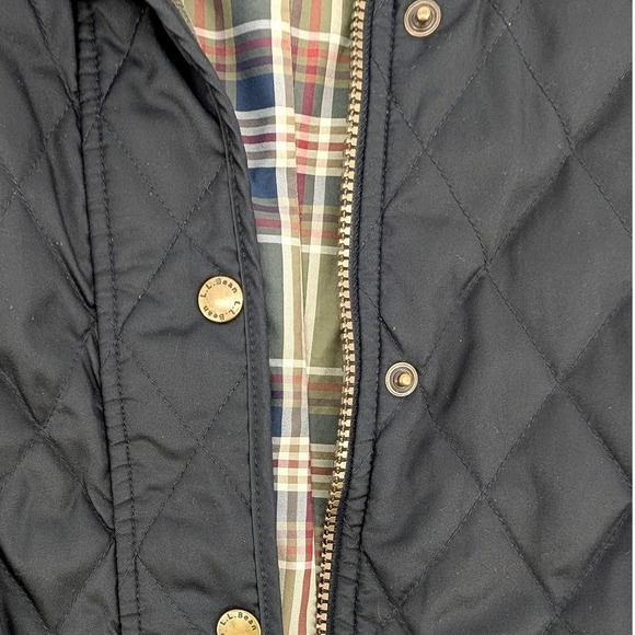 LL Bean Womens Black Quilted Riding Jacket Plaid Lining Corduroy Trim XS 284359 - Picture 5 of 9